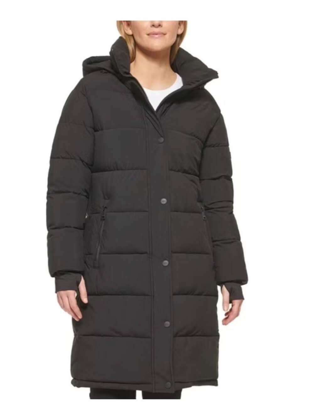 DKNY Women’s Black Long Puffer Detachable Hooded Quilted Parka Coat Size XXL